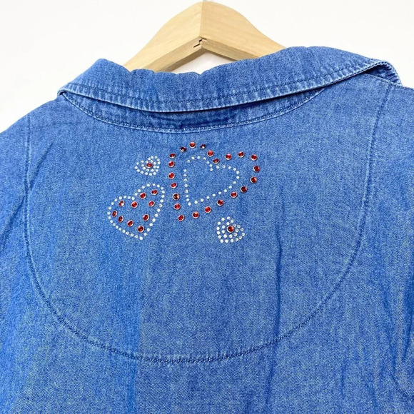 NWT Liz & Me Embellished Chambray Button Down Denim 0X 14/16 Red Hearts Cowgirl - Picture 7 of 14